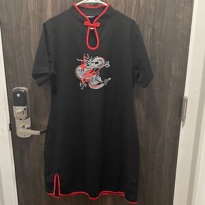 Black Dress with Red Dragon Embroidery